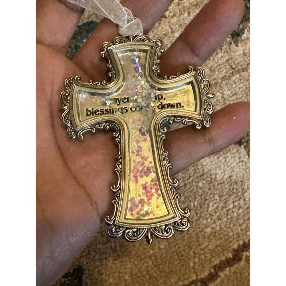 SPARKLE & SHINE CROSS ORNAMENT Ganz Prayers Go Up Blessings Come Down Religious